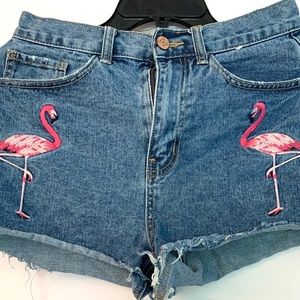 DENIM & CO Pink Flamingos Shorts